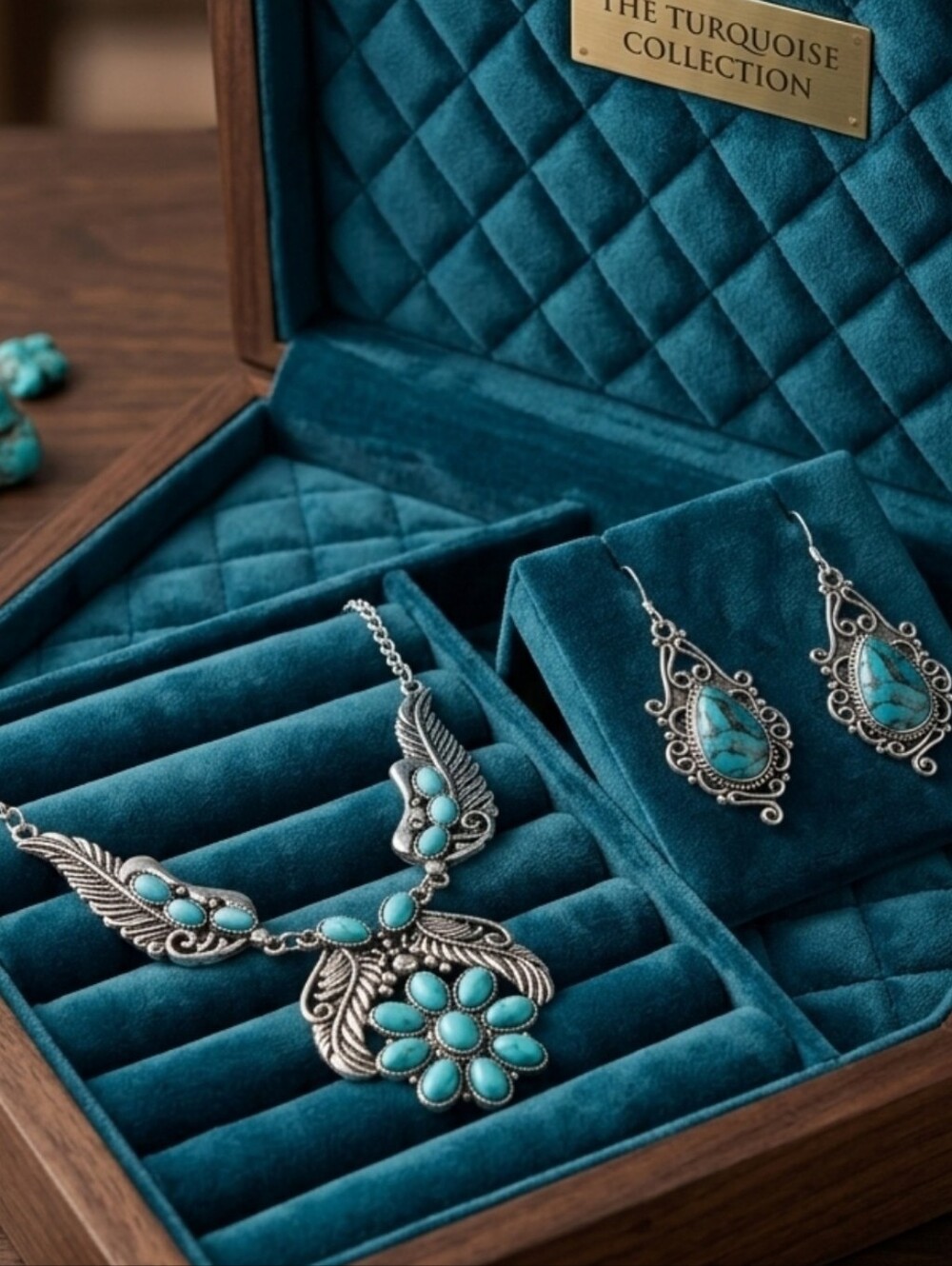 Silverplated Turquoise Necklace & Earrings Set